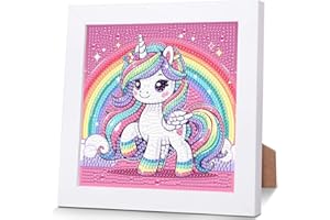 luckyarina Einhorn Diamond Painting Kinder mit Rahmen- Tiere Diamant Painting Bilder kinder, Niedlich Mosaik Bastelset Kinder als Geschenk für Home Wand Décor 18X18CM