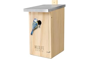 WILDLIFE FRIEND I Nistkasten mit Metalldach nach NABU aus Massivholz für Blaumeisen - Wetterfest, Unbehandelt, Meisenkasten, Vogelhaus für Meisen - Nisthilfe mit 28 mm Einflugloch