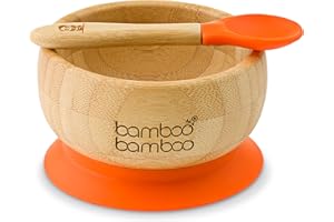 bamboo bamboo Baby Bowl and Spoon Set for Weaning, Bowl with Silicone Suction Ring, Toddler Bowls with Baby Spoon for Babies from 6 Months (Orange)