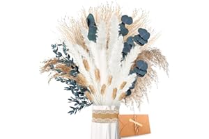 ‎ZJTAPE ZJTAPE Pampasgras Getrocknet Natürliche Trockenblumen - Eukalyptus Getrocknet und Lagurus Deko, Trockenblumenstrauß Trockenblumen Zum Basteln, für Hochzeit Tisch Wohnzimmer Vasen Boho Home Dekor