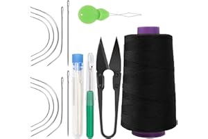 XCZYN Needle Thread Sewing Kit, Single Huge Spool 1130 Yards Each Polyester Thick Thread with Curved Needles, Needle Threader, Seam Ripper, Scissor etc for Making Wig, Sewing Hair Extension (Black)