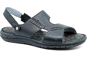 Lusco Mens Sandals Open Toe Full leather Comfort Outdoor Summer Adjustable back strap