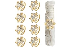 BUCOMTU Portatovaglioli di Natale 8 Pezzi Fiocco di Neve Portatovaglioli ad Anello per Matrimonio Banchetto Cena Decorazione da Tavola per Natale (Oro, Diametro dell'anello circolare 4 cm)