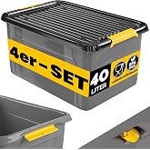 MONZANA Set of 4 Stackable Storage Boxes 40 L with Click-Close Lid | 40 kg load, BPA-free plastic, wheels, side handles, dura