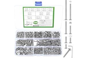 JINZEYOU 1040 Piezas Juego de Tornillos M3, Tornillo Allen M3, Tornillos y Tuercas y Arandelas Set, Tornillos de Cabeza Hexagonal con Tuercas, Tornillos de Cabeza Hueca Hexagonal de Cabeza Redonda y Tuercas