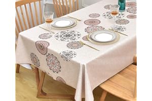 Yofori Table Cloth Wipe Clean Tablecloth Wipeable PVC Waterproof Rectangular Table Cover Plastic Table Protecter for Kitchen Outdoor (137x220cm, Flowers-2)
