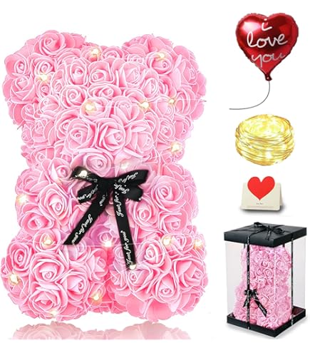 Regalo Donna Orso Con Rosa Eterna E Collana - Set Regalo Romantico