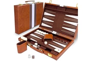 Lohofrnny Backgammon Set, 15" Klassisches Backgammon Koffer, 2 Spieler Brettspiel Tragbares Reise Strategie Spiel Set für Erwachsene Kinder (15 Zoll, Braun)