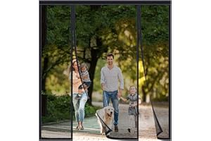 FYHDSH Magnetic Fly Screens for Doors, Anti Mosquito Mesh Curtain, Double Door Screen Curtain for Sliding Door with Powerful Magnets and Full Frame Magic Tape, Keep Fly Bug Out, Black-B-130x270cm