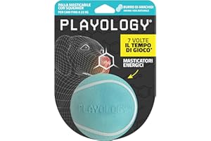 Playology Giocattoli per cani Palla da masticare che squittisce - Palla galleggiante resistente e rimbalzante per cani | Giocattolo medio profumato al burro di arachidi