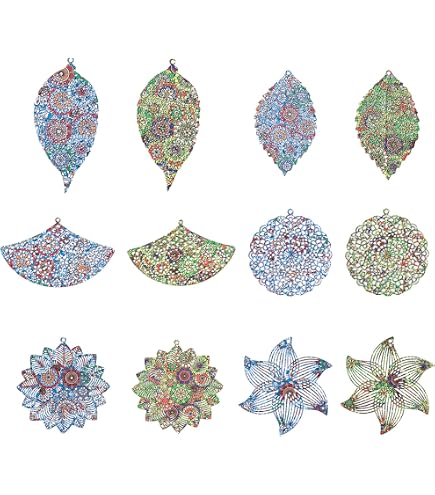 48 Pendentifs Filigrane Acier Inoxydable - Motifs Botanique & Papillon - Doré, Forme Creuse - Pour DIY Bijoux & Déco