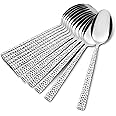 E-far Dinner Spoons Set of 12, 7.9 Inch Stainless Steel Hammered Soup Spoons Tablespoons for Home, Kitchen or Restaurant, Non-toxic & Mirror Polished, Squared Edge & Dishwasher Safe