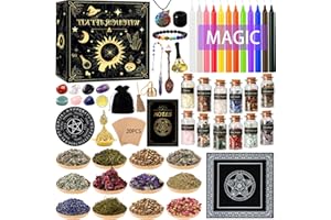IGUGI Forniture per Stregoneria,Scatola di Forniture per Stregoneria,Kit di Stregoneria Grimorio,Bottiglia dei Desideri di Cristallo,Fiori Secchi,Materiali Medicinali,Incantesimi,Magia