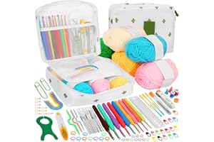 PLAPOT Set di 100 Uncinetti,Set per Maglieria per Principianti e Adulti,Kit di Ferri da Maglia Include Uncinetti da 0,6 mm a 6,0mm,Accessori in Filato,Borsa Trasporto e altro ancora,regali per ragazze