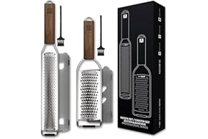 REDSALT® premium Zesteur & Julienne râpe INOX avec manche en bois de noyer | idéale pour fromage, citron, gingembre et carotte | râpe à parmesan à gingembre | trancheuse de cuisine professionnelle
