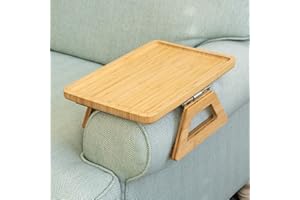 Shamrock Home Bamboo Couch Arm Table, Sofa Table for Couches. Sofa Arm Tray, Armchair Tray for TV Dinners, Remotes, Drinks and Snacks - 13.75 x 9.5in, Beige
