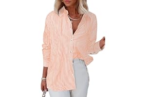 Homlan Blusa de Manga Larga para Mujer, a Rayas, Informal, Cuello en V, Camisa de Trabajo, Holgada, con Botones