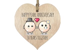 STUFF4 30th Wedding Anniversary Plaque Gift for Husband Wife - 30 Years Together - Happy Pearl Anniversary Wooden Heart for Women Men Partner, Light Wood Sign Keepsake Gifts