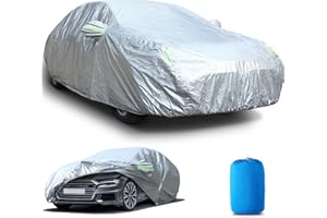 DUNSOO Pokrowiec na samochód zimowy, z trwałej tkaniny Oxford i folii aluminiowej, wiatroszczelna, wodoszczelna i pyłoszczelna, składana, do użytku wewnątrz i na zewnątrz, 475-490 cm