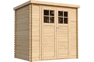 Casa de Almacenamiento jardín con Suelo TRATADO 142x204x200cm/2.22m2 - Puerta con Cerradura Caseta Exterior jardín - Cobertizo de Madera pequeño - Techo, Ventanas- TIMBELA M311F+M311G