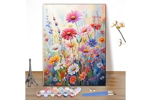 MEIYUDA Dipingere con i Numeri Adulti Infiorescenza Fiore, Kit di Pittura a Olio su Tela Fai-da-Te con Pennelli Pittura a Pigmento Acrilico Disegno, Decora la Casa Regalo 30x40cm(Senza Cornice)