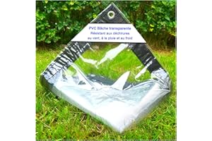 SDFVSDF 2.4×2 m Bâche Transparente Exterieur Imperméable, 200 μm Bache Multifonction avec Oeillets et Bordures Renforcées en Tissu, Bache de Protection Plastique, pour Serre, Jardin, Pergola, Poulailler
