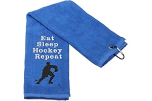 PXTIDY Embroidered Hockey Towels Gift Team Skate Towels Eat Sleep Hockey Repeat Sport Towel with Clip Gift for Hockey Fan Ice Hockey Lover Hockey Dad Hockey Coach (Sport)