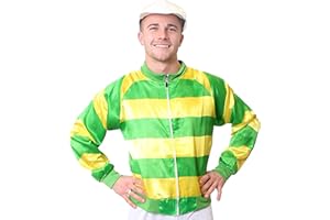 I LOVE FANCY DRESS Green and Yellow Jockey Costume - Fancy Dress Outfit With Jacket & Hat - Perfect for Stag Nights Green and Yellow Zip Up Jacket
