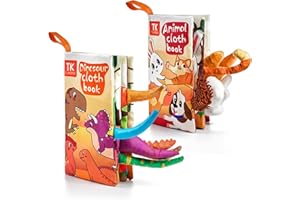 TUMAMA KIDS Baby Soft Cloth Book Newborn,Newborn Stroller Car Seat Hanging Toys, 3D Animal Tails Crinkle Sensory Books for Babies,Baby Activity Toy Gifts for Toddler Infants Kids 0,3,6,9,12 Months(2 pack)