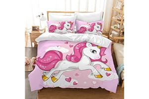 Rowjoy Copripiumino Unicorno, Microfibra Copripiumino Singolo, Unicorno Copripiumino Singolo Bambina+2 federe 50x75cm(jump unicorn,135X200cm)