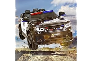 Merax Coche eléctrico para niños, coche de policía para niños, 2 asientos con mando a distancia de 2,4 G, 2 velocidades, coche eléctrico de arranque suave con música, 3-5 km/h, 12 V, vehículo infantil