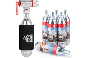 KONG MING CAR Kit de Gonfleur de CO2 pour Vélo avec 6 Cartouches Filetées de CO2 16g/25g, Compatibles avec Calves Presta et Schrader, Pompe CO2 pour VTT et Célo de Route