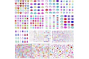 HOVIBU 14 Fogli Acrilico Adesivi Strass, Colorato Gemme di Cristallo Foglio, Brillantini Adesivi, per Viso DIY, Artigianato Occhi, Nails Decorazione
