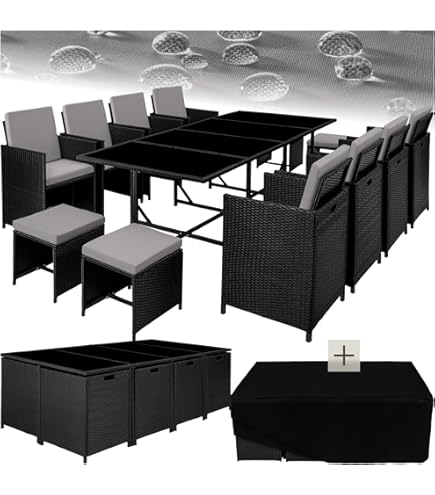CLP Fontana Polyrattan Sitzgruppe 6-tlg. - Gartenset Mit Esstisch & Polsterauflagen Grau/Cremeweiß