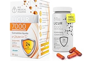 BIO MEDICAL PHARMA Curcuma Capsule con Vitamina D – 185x Maggiore Biodisponibilità – Curcumina Micellare NovaSOL – 1 Capsula al Giorno – Equivalente a 6.600 mg di Curcuma – Licur 7000 + Vitamin D (30 Capsule)