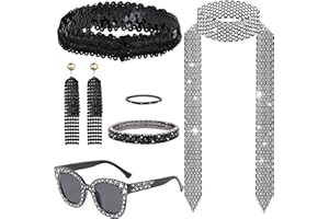 HEAWAA 6 Pezzi Accessori Discoteca per Donne, Costume da Disco degli 70s con Sciarpa Disco Lente Solare Orecchini Paillette Fascia Bracciale Anelli per Anni '70 '80 Festa