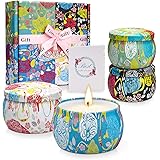 Scented Candles Gifts for Women 5.65 oz Relaxation Aromatherapy Candle Gift Set with Floral Tin for Women on Mother's Day, Bi