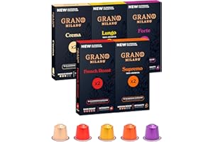 New Grano Milano Variety Pack Coffee Capsules - 100 Aluminium Coffee Pods Compatible with Nespresso Original line, Medium & Dark Roast, Made in Italy