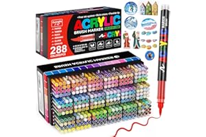 Sonlaryin 288 Couleurs Feutre Acrylique, Marqueur Peinture Acrylique Pinceau Pour Papier, Verre, Galet, Métal, Plastique, Bois, Oeuf, Céramique, Textile