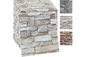 YU LI 3DH 10 pannelli da parete 3D, con pellicola adesiva in schiuma, motivo mattoni 3D, staccabili e incollati, carta da parati autoadesiva (10 pezzi, colore roccia)