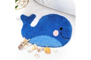 Sagielio Alfombra de baño para niños, bonita alfombra de baño de microfibra antideslizante azul ballena, tapete de rizo lavable y absorbente de agua para niños y niñas, perfecto para decoración de