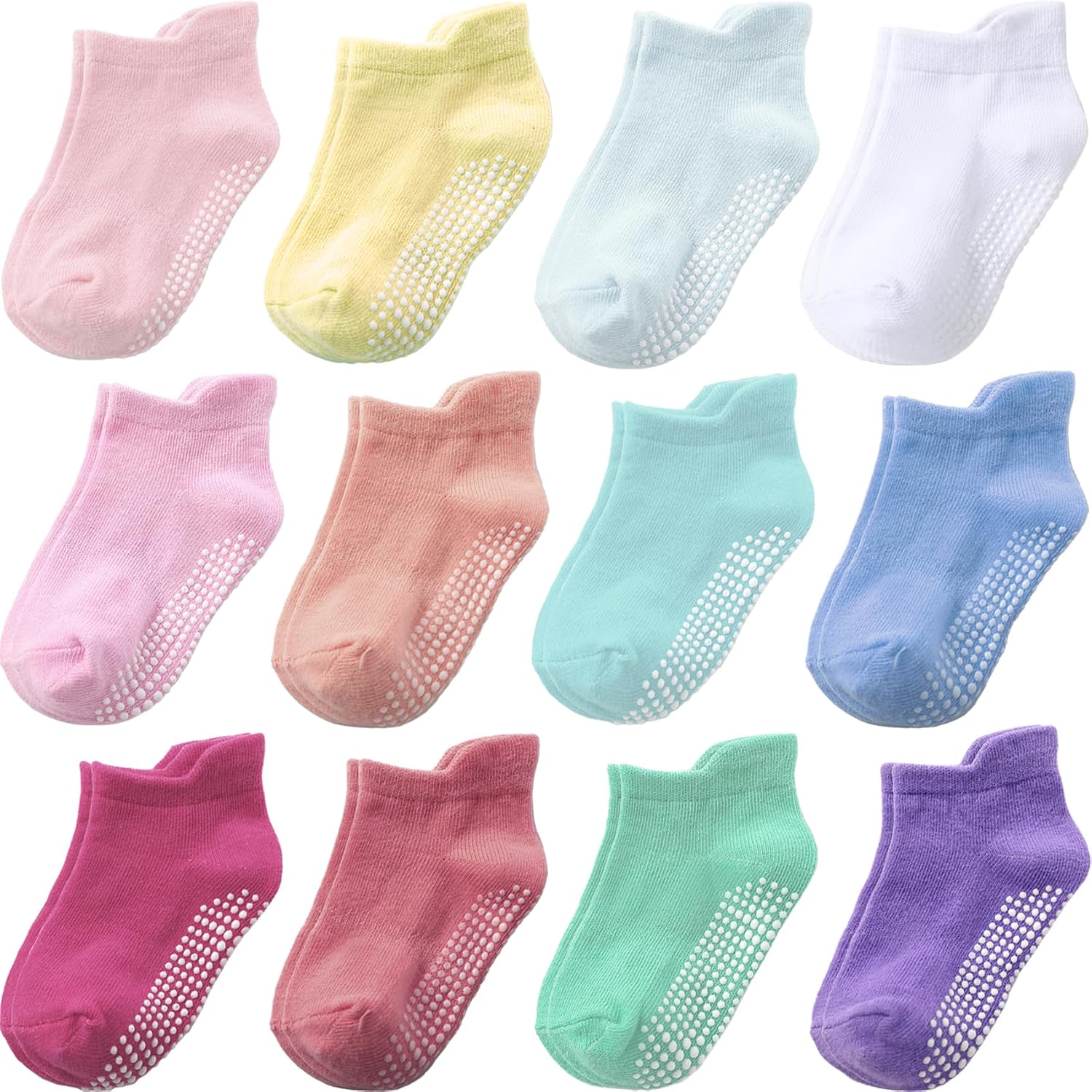 Aroveea Calcetines Antideslizantes Bebés y Niños Pequeños, 12 Pares Algodón Lindos de Tobillo, 6 Meses-7 Años