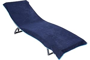 ‎SOWEL Sowel® Frottee Liegen Auflage, 100% Bio-Baumwolle, Strandtuch mit Kapuzenüberschlag, rutschfest für Strand- und Garten-Liegen, 220 x 85 cm, Navy/Blau