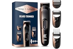 ‎KING C. GILLETTE King C. Gillette Elektrischer Bartschneider Herren, Kabellos mit Ultrascharfe Lebenslang Klingen, Abwaschbarem Scherkopf und 3 Kammaufsätzen für Dreitage-, Kurzes und Langes Barthaar
