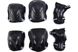 G-raphy 6 in 1 Protective Gear Set for Adults Teens Kids Knee Elbow Pads Wrist Guards for Skateboarding Riding Cycling Scooter Rollerblading Roller Skating (Black/Red, L)