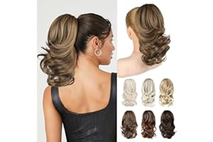 REECHO Ponytail Extensions, 14" Claw Clip in Ponytail Hair Extensions Curly Wavy Clip in Ponytail Natural Synthetic Fake Pony Tail Hair Pieces for Women