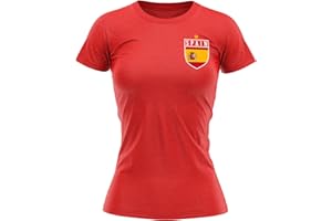 PURPLE PRINT HOUSE Spain Football Shirt Women - Retro Spain Flag Badge T Shirt - Football Country European Supporters 2020 Tee Her - Spanish Tournament 2021 Footy Soccer Top