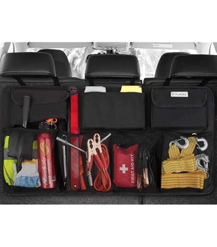 Tasche Organizer Capienti Organizer Per Baule Auto COOFULL - 7 Tasche, 2 Bastoncini, Nero, Super Capiente Accessori Auto Interno