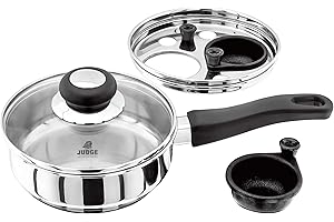Judge Vista Stainless Steel Two Cup Egg Poacher and Frying Pan, Shatterproof Vented Glass Lid, Induction Ready, Oven Safe