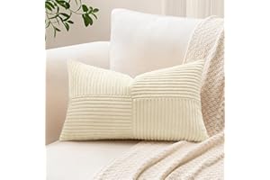 Sungeek 1 sztuka, sztruksowa poszewka na poduszkę, wzór w krzyże, w paski, na sofę, dekoracyjna, patchworkowa, do salonu, 30 x 50 cm, beżowa)